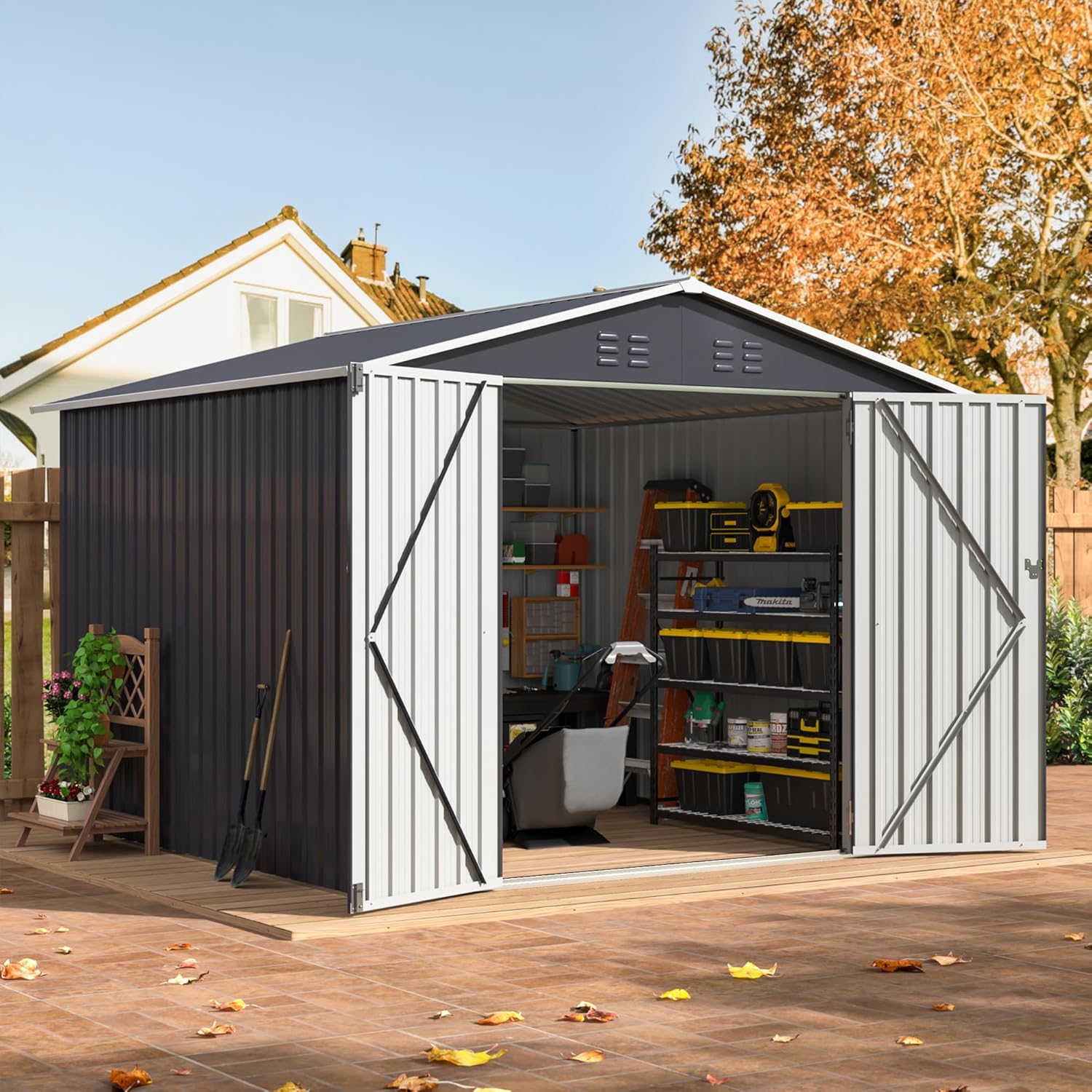 Gardening Tools Storage - 8x8 FT Outdoor Storage Shed, Utility