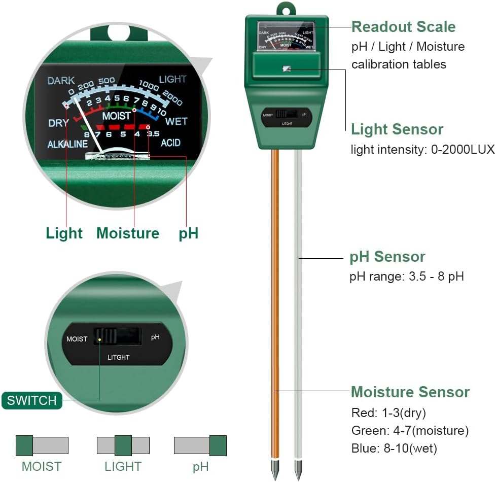 Soil pH Meter, MS02 3-in-1 Soi - Moisture Meter Plant avaliação e preço