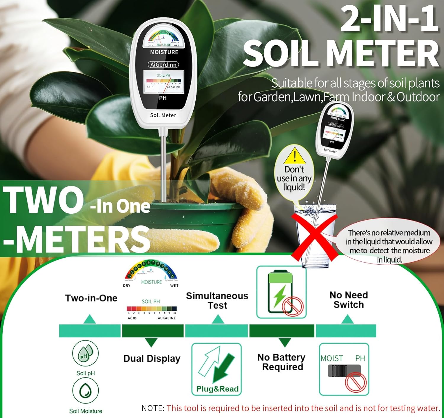 2-in-1 Soil Moisture & pH Mete - Moisture Meter Plant avaliação e preço