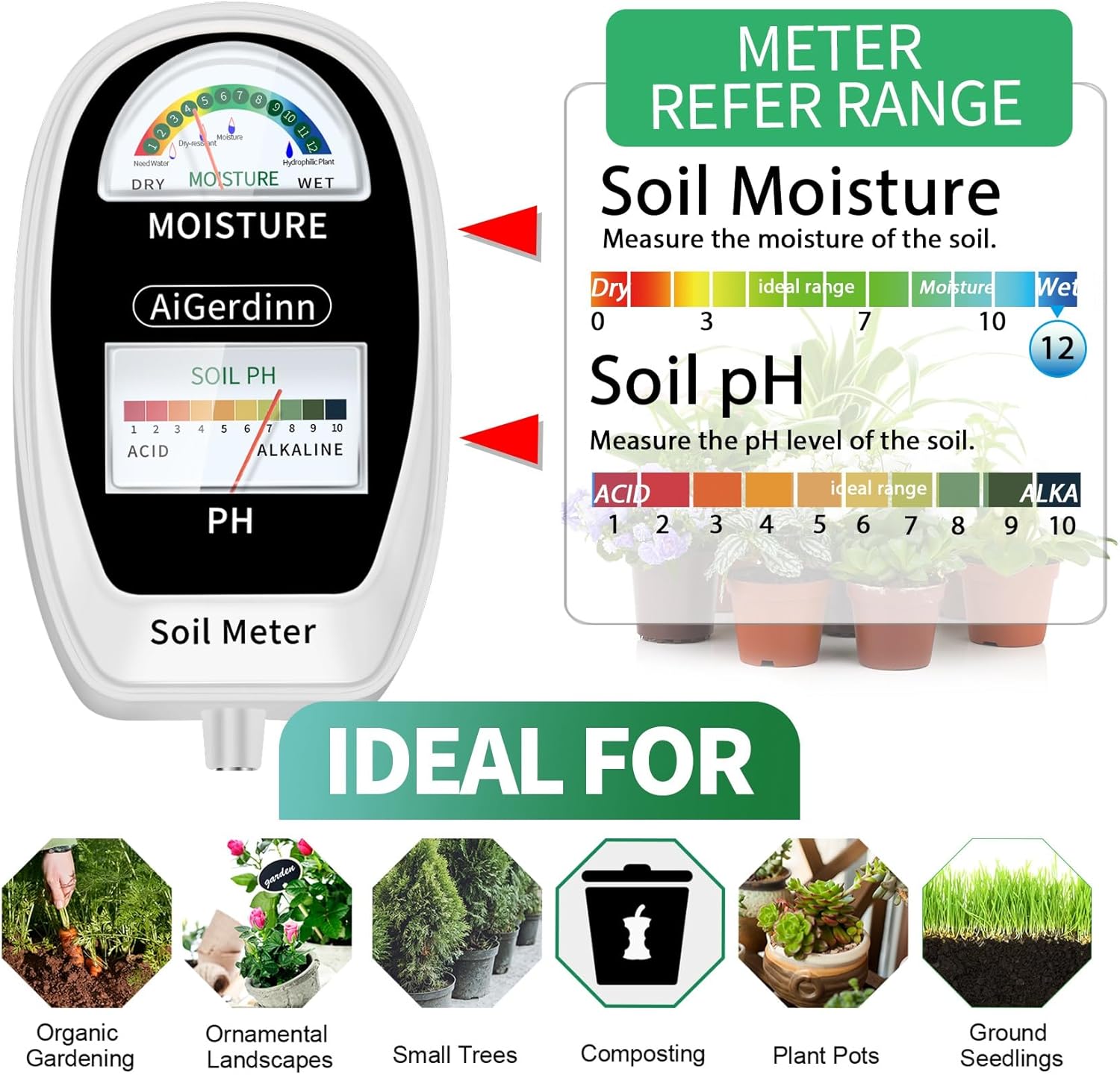 2-in-1 Soil Moisture & pH Mete - Moisture Meter Plant avaliação e preço
