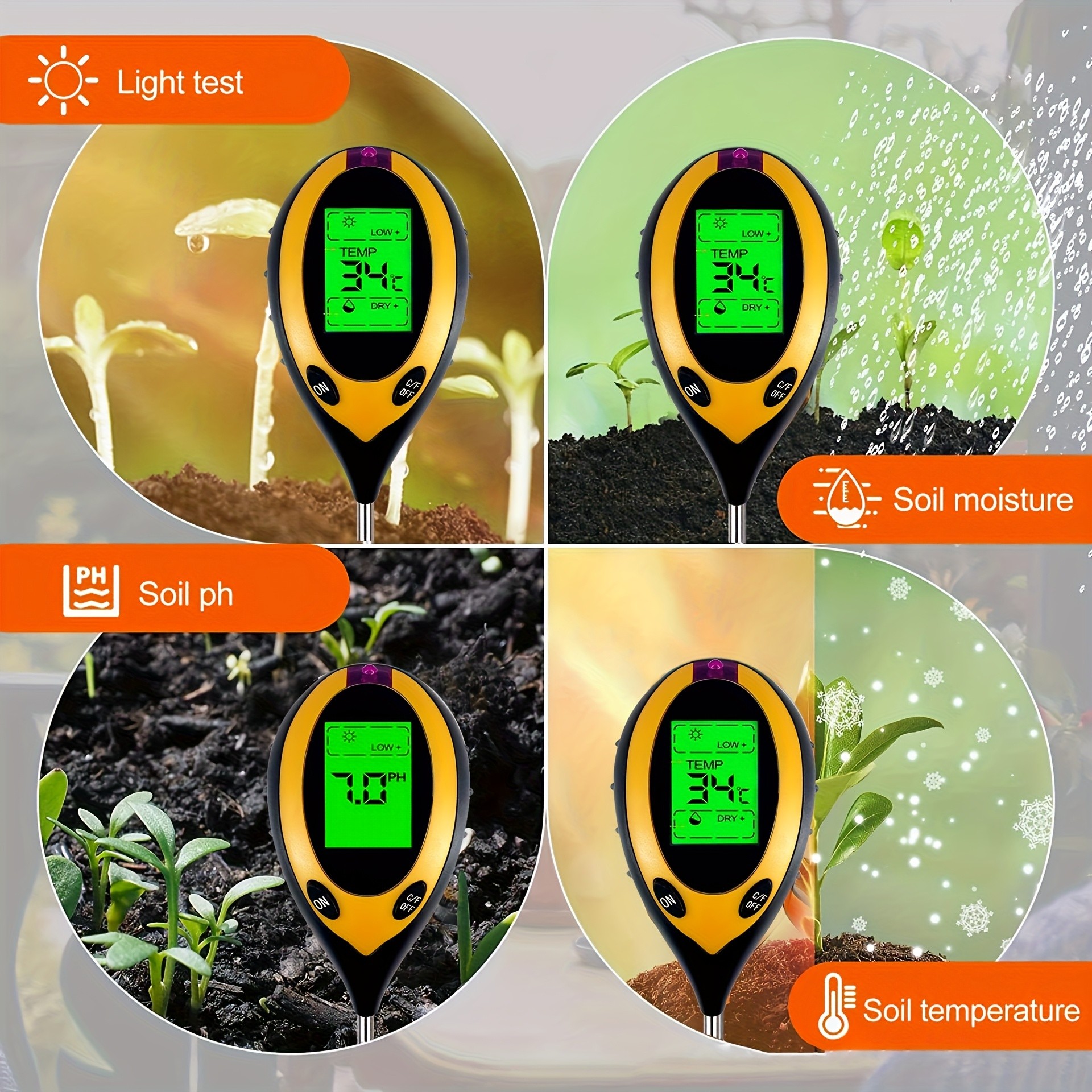 Soil PH Tester 4 in 1 PH Soil  - Moisture Meter Plant avaliação e preço