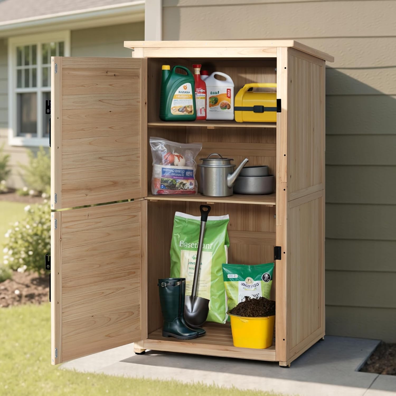 30in Deep Wood Outdoor Storage - Gardening Tools Storage avaliação e preço