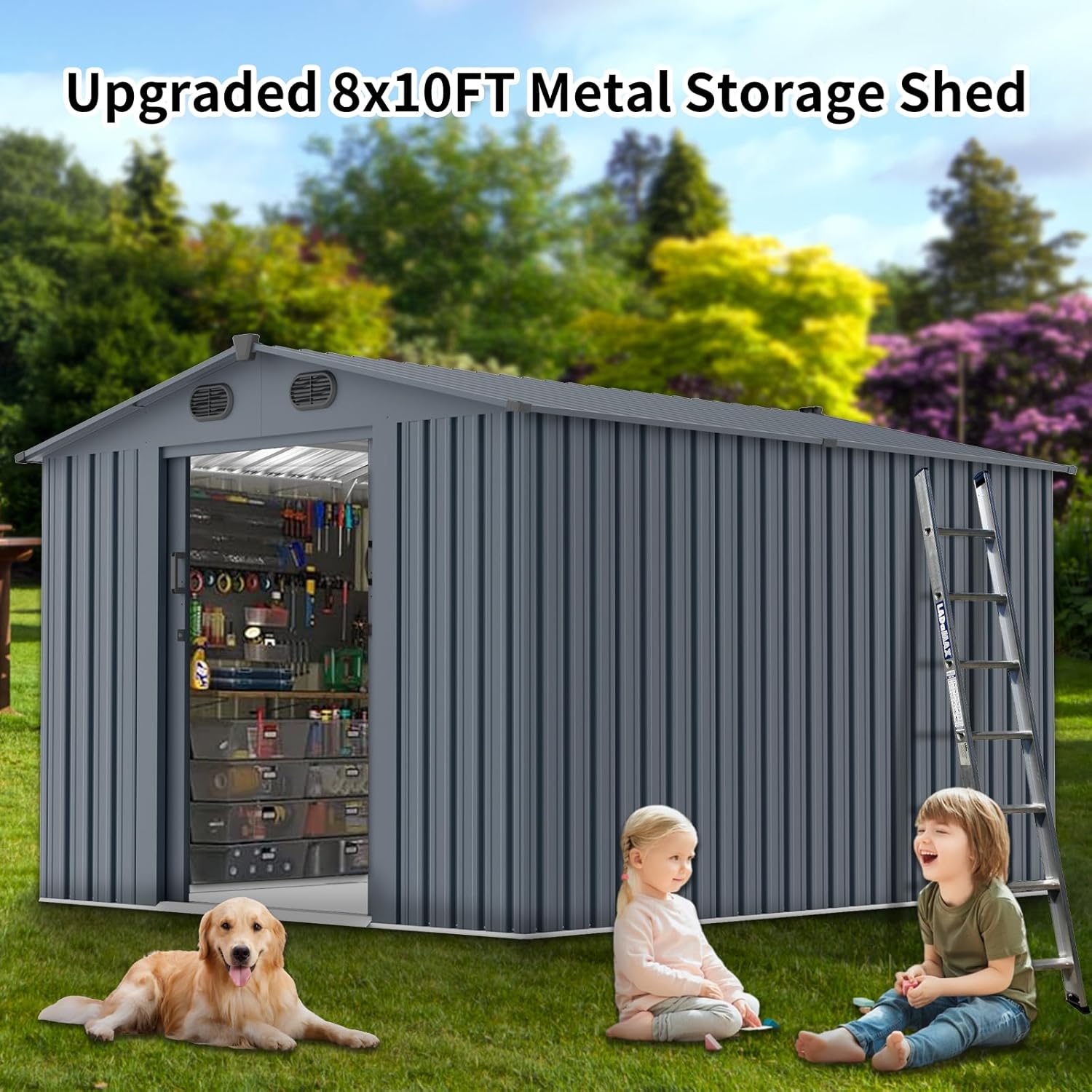 Outdoor Storage Shed 8x10 FT w - Gardening Tools Storage avaliação e preço